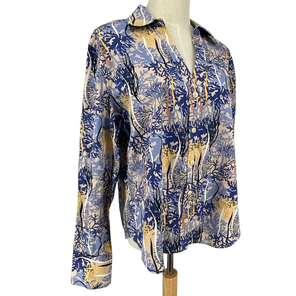 Acorn Womens Coral Reef Print Button Up Shirt XL Blue Multi Color Long Sleeve - Picture 2 of 8